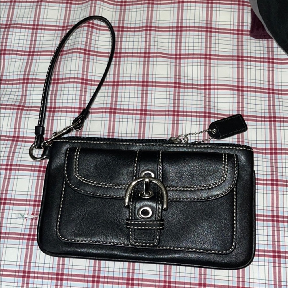 Black Leather Coach wristlet NWOT
